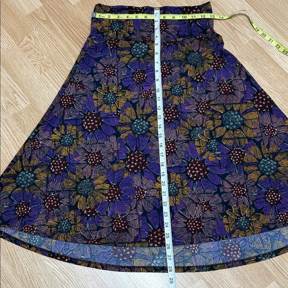LuLaRoe Azure Skirt Small Purple Yellow Floral A Line Stretch - Picture 3 of 6